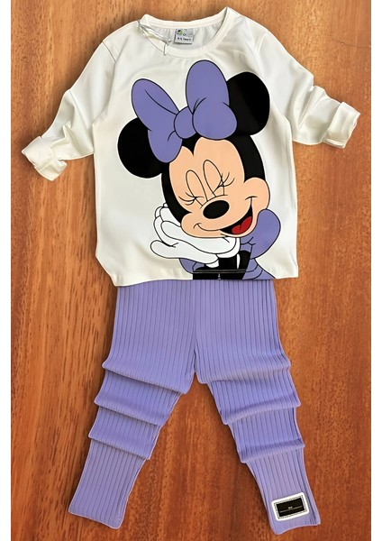 Mevsimlik Minnie Mouse Desenli Lila Renk Kız Çocuk Takım