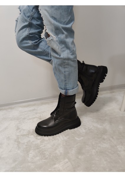 Apex Rugan Deri Kalın Taban Kadın Postal Bot (Brç B20) - Siyah-Rugan - 36 modelleri