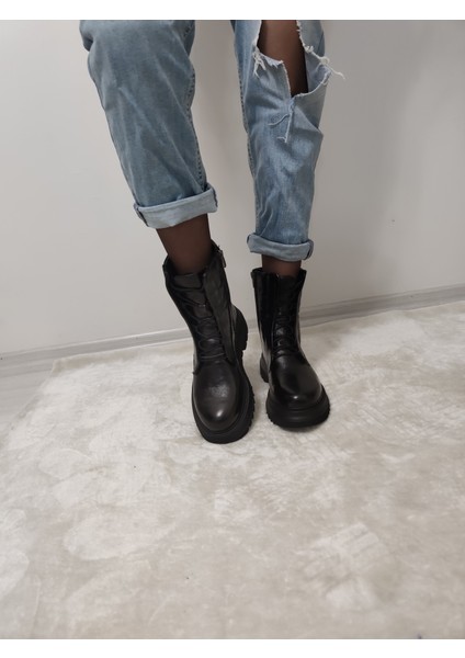 Apex Rugan Deri Kalın Taban Kadın Postal Bot (Brç B20) - Siyah-Rugan - 36 indirimleri