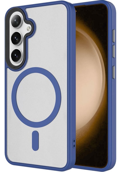 Samsung Galaxy S24 Uyumlu Kılıf Sert Pc Arka Yüzey Wireless Şarj Özellikli Mavi