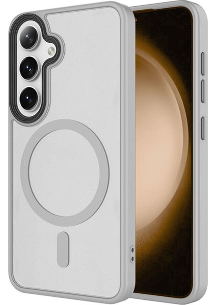 Samsung Galaxy S24 Uyumlu Kılıf Sert Pc Arka Yüzey Wireless Şarj Özellikli Gri