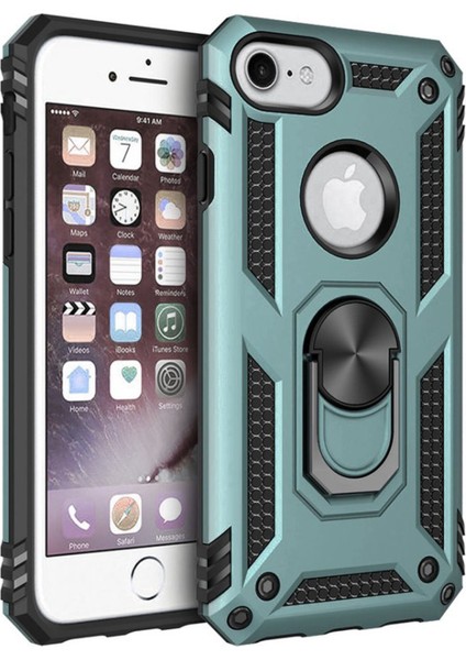 Iphone 7 Kılıf Sofya Yüzüklü Silikon Kapak - Yeşil 300099