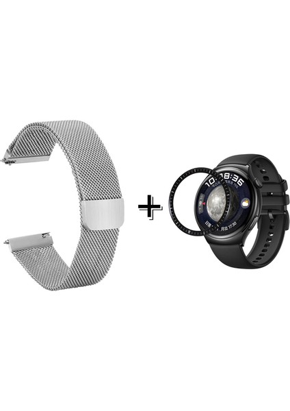 Huawei Watch 4 Pro Için Metal Mıknatıslı Kordon Kayış + Ekran Koruma Filmi - FC096