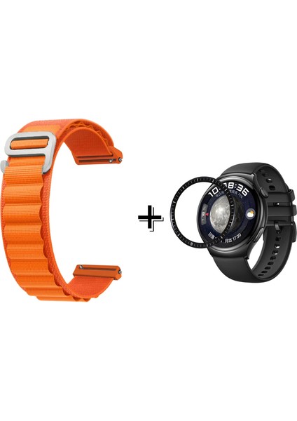 Huawei Watch 4 Pro Kancalı Kumaş Kordon Kayış + Ekran Koruma Filmi