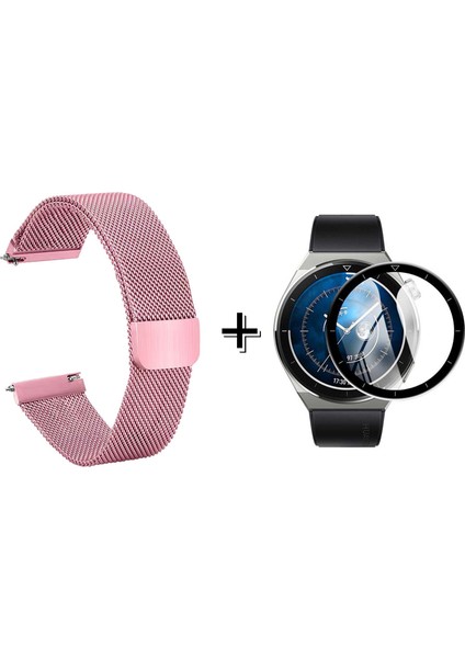 Huawei Watch Gt3 Pro 46MM Için Metal Mıknatıslı Kordon Kayış + Ekran Koruma Filmi - FC096