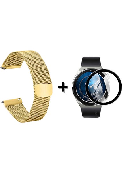 Huawei Watch Gt3 Pro 46MM Için Metal Mıknatıslı Kordon Kayış + Ekran Koruma Filmi - FC096