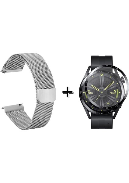 Huawei Watch Gt 3 46MM Için Metal Mıknatıslı Kordon Kayış + Ekran Koruma Filmi - FC096