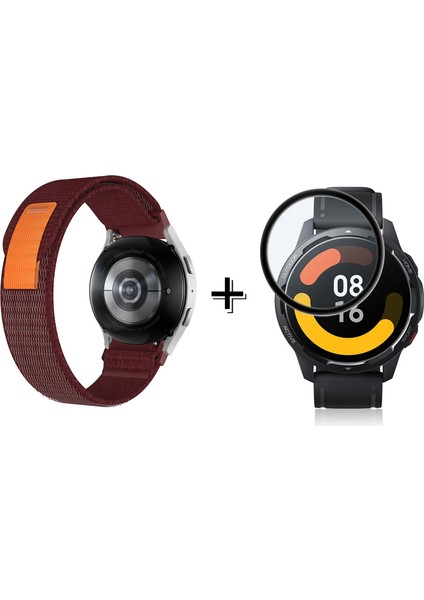 Xiaomi Watch S1 Cırtlı Hasır Kumaş Kordon Kayış + Ekran Koruma Filmi
