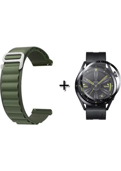Huawei Watch Gt3 Kancalı Kumaş Kordon Kayış + Ekran Koruma Filmi