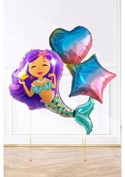 Deniz Kızı Tema Doğum Günü Balon Paketi Kalp Yıldız