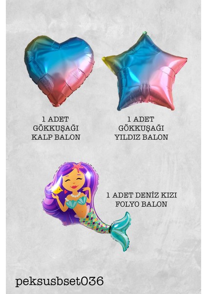 Deniz Kızı Tema Doğum Günü Balon Paketi Kalp Yıldız