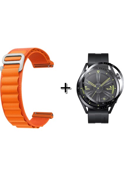 Huawei Watch Gt3 Kancalı Kumaş Kordon Kayış + Ekran Koruma Filmi