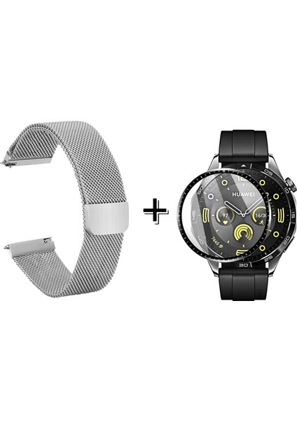 Huawei Watch Gt4 46MM Için Metal Mıknatıslı Kordon Kayış + Ekran Koruma Filmi - FC096