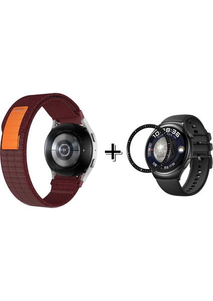 Huawei Watch 4 Cırtlı Hasır Kumaş Kordon Kayış + Ekran Koruma Filmi