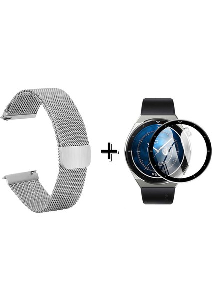 Huawei Watch Gt3 Pro 46MM Için Metal Mıknatıslı Kordon Kayış + Ekran Koruma Filmi - FC096