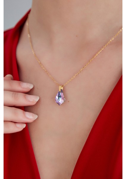 Kadın Dolce Encanto Model Çelik Altın Kaplama Hologram Istiridye Kristal Zirkon Taşlı Zincir Kolye indirimleri
