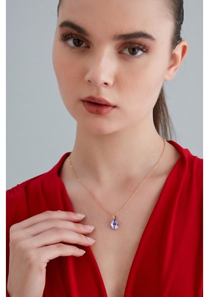Kadın Dolce Encanto Model Çelik Altın Kaplama Hologram Istiridye Kristal Zirkon Taşlı Zincir Kolye
