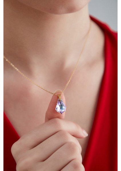 Kadın Dolce Encanto Model Çelik Altın Kaplama Hologram Istiridye Kristal Zirkon Taşlı Zincir Kolye