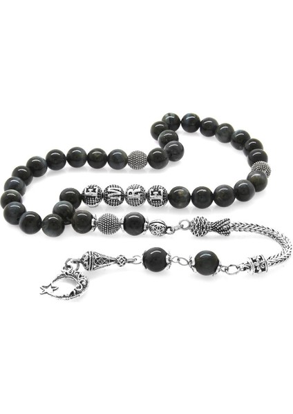 Kararmaz Metal Püsküllü Küre Kesim Kişiye Özel Isim Yazılı Gri Kaplangözü Doğaltaş Tesbih fiyatları