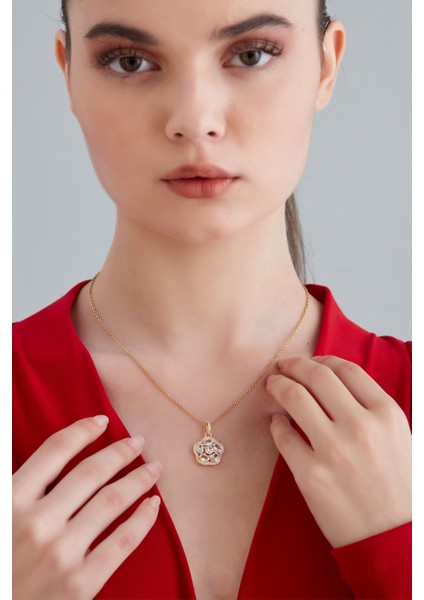 Kadın Estrella Lumina Model Çelik Altın Kaplama Kıvrımlı Dalgalı Kristal Zirkon Taşlı Zincir Kolye
