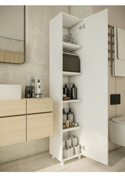 Çok Amaçlı Dolap Parlak Beyaz Banyo Dolabı