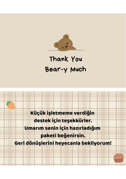 Sevimli Ayıcık Kawaii Işletme Teşekkür Kartı Thank You Card Arkalı Önlü 100 Adet 8.2 x 5.2 cm