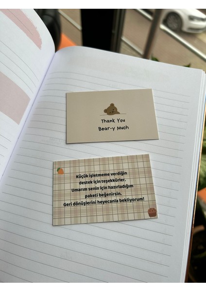 Sevimli Ayıcık Kawaii Işletme Teşekkür Kartı Thank You Card Arkalı Önlü 100 Adet 8.2 x 5.2 cm
