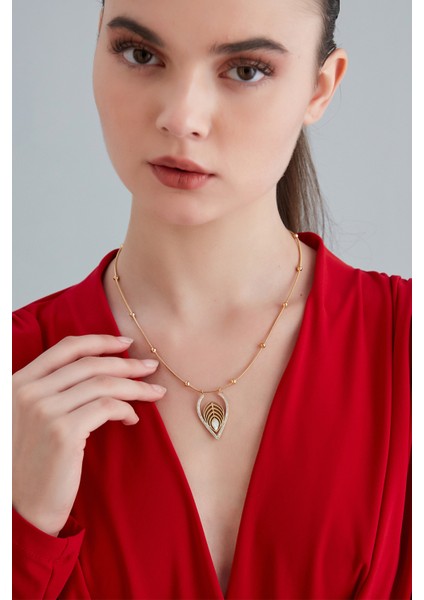 Kadın Luna Eleganza Model Çelik Altın Kaplama Damla Figür Kristal Zirkon Taşlı Boncuk Zincir Kolye fırsatları