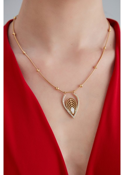 Kadın Luna Eleganza Model Çelik Altın Kaplama Damla Figür Kristal Zirkon Taşlı Boncuk Zincir Kolye indirimleri