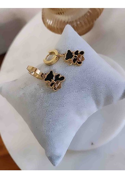 316L Çelik Teddy Bear Siyah Küpe