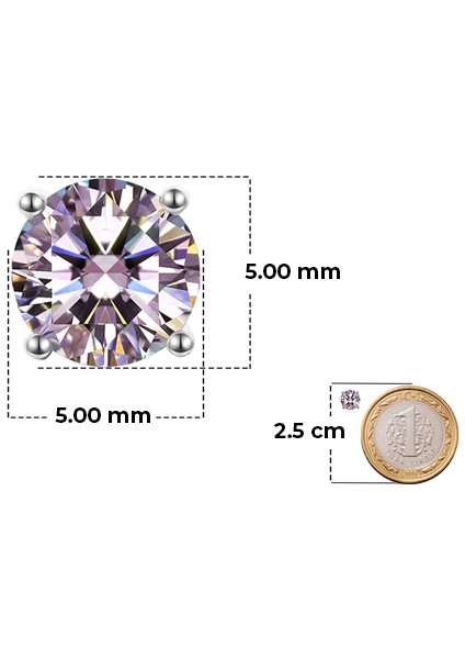 Gümüş Renk Değiştiren Zultanit Taşlı Küpe, 925 Ayar, 7 mm