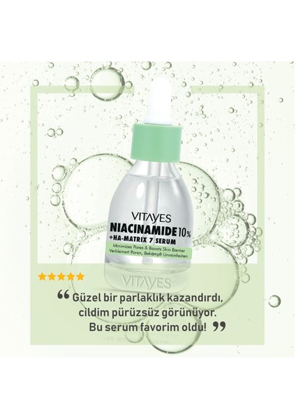 VITAYES Niacinamide %10 ve Hyalüronik Asit Cilt Gözenek Sıkılaştırıcı Cilt Bariyeri Güçlendirici Cilt Serumu 901