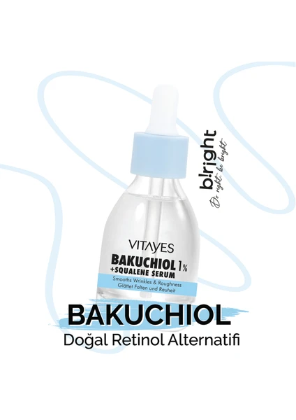 VITAYES Retinol Alternatifi Bakuchiol %1 Squalene Yapıcı Onarıcı Bio Retinol Cilt Serumu Leke Karşıtı Cilt Onarıcı Aydınlatıcı Serum 30 ml