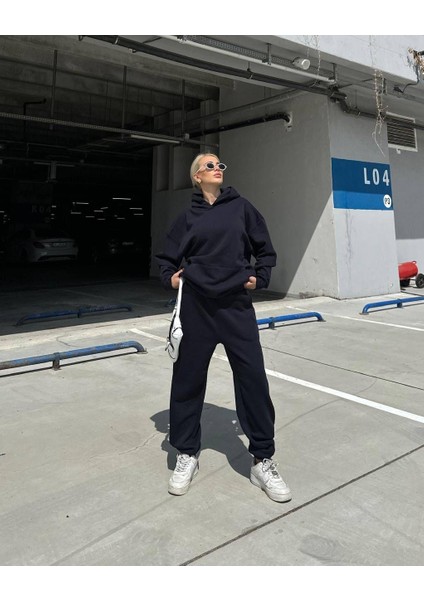 Pamuklu Jogger Kapüsonlu Siyah Hoodıe Eşofman Takımı modelleri