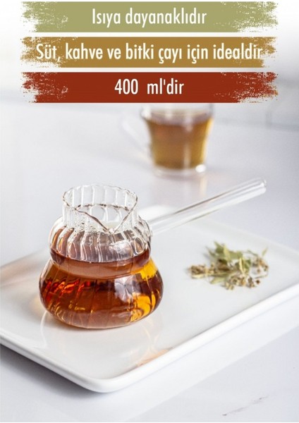 Isıya Dayanıklı Ocakta Kullanmaya Uygun Lüks Borosilikat Cam Cezve 400 ml