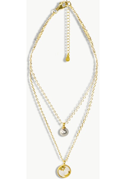 Noche Ay Yıldız Incili Altın Kaplama Kadın Gümüş Çift Kolye fiyatları