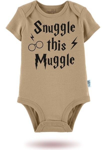 2'li Organik"snuggle This Muggle" Baskılı Kısa Kollu Bebek Body Zıbın KISA-EKRU-KAHVE719-796