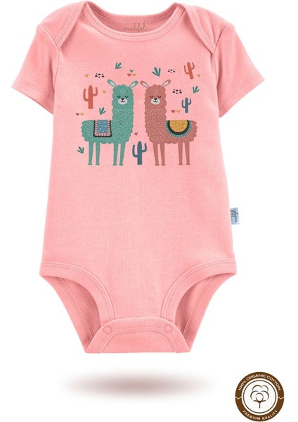 Pembe Organik Baskılı Kısa Kollu Bebek Body Zıbın KISAPEMBE167