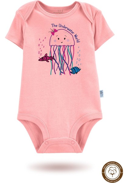 Pembe Organik Baskılı Kısa Kollu Bebek Body Zıbın KISAPEMBE161