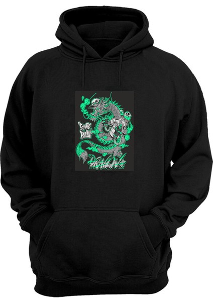 Dragon, Tell Me Your Baskılı Siyah Normal Kalıp Şardonlu Kalın Sweatshirt