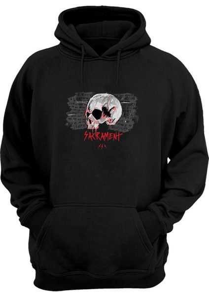Sacrament Skull Baskılı Siyah Normal Kalıp Şardonlu Kalın Sweatshirt