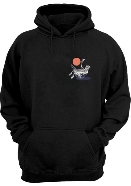 Skeleton In A Japanese Bowl Baskılı Siyah Normal Kalıp Şardonlu Kalın Sweatshirt