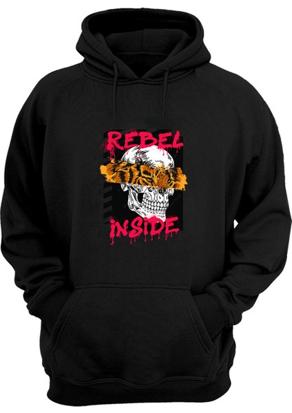 Rebel In Side Baskılı Siyah Normal Kalıp Şardonlu Kalın Sweatshirt