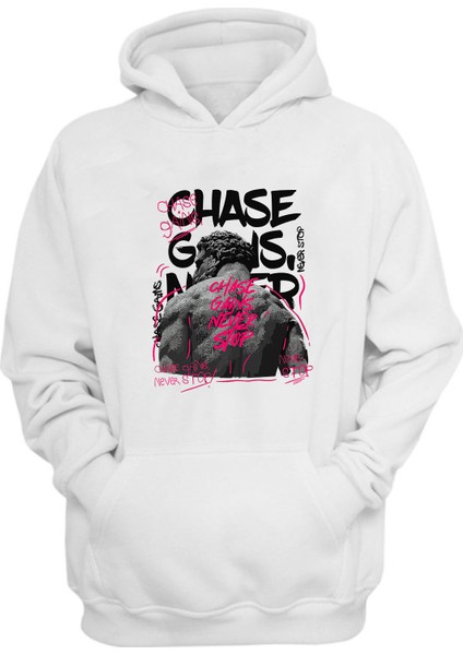 Chase Gaıns Never Stop Baskılı Beyaz Normal Kalıp Şardonlu Kalın Sweatshirt
