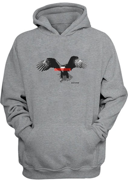 Defend, Kartal Baskılı Gri Normal Kalıp Şardonlu Kalın Sweatshirt