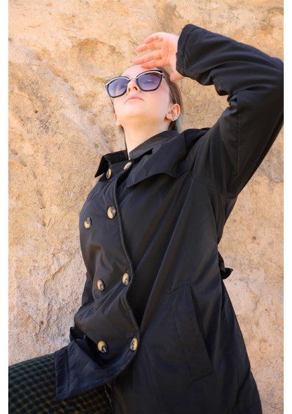 04-14 Yaş Kız Çocuk Siyah Renk Trenç Mont fiyatları