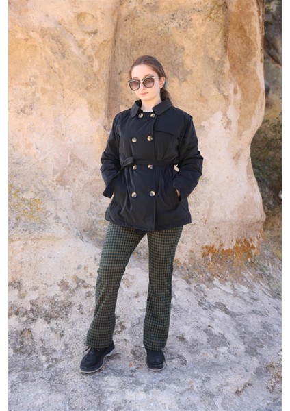 04-14 Yaş Kız Çocuk Siyah Renk Trenç Mont modelleri