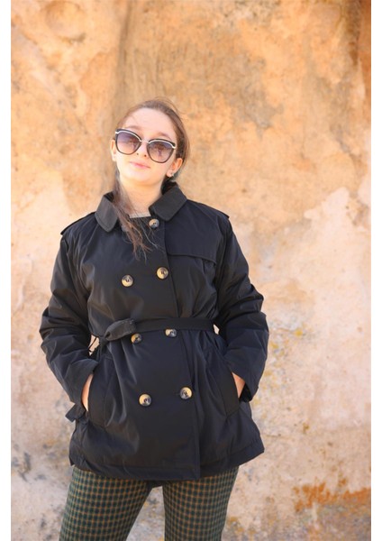 04-14 Yaş Kız Çocuk Siyah Renk Trenç Mont fırsatları