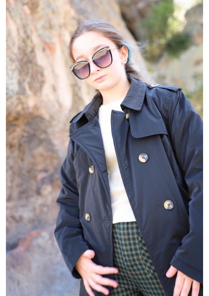 04-14 Yaş Kız Çocuk Siyah Renk Trenç Mont indirimleri