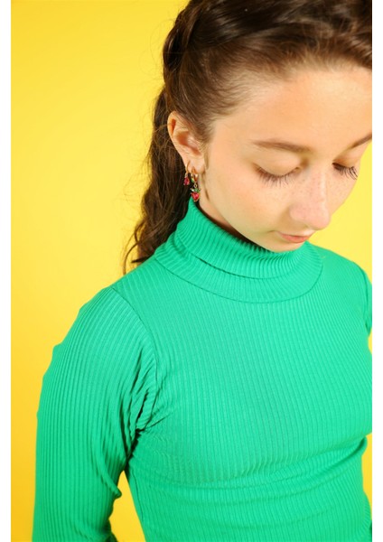 05-14 Yaş Kaşkorse Balıkçı Yaka Kız Çocuk Yeşil Sweat modelleri